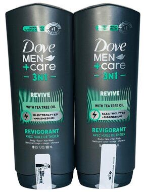 Dove Men+Care Revive 3-in-1 Tea Tree Oil Body Wash 18oz 2 Pack All Skin